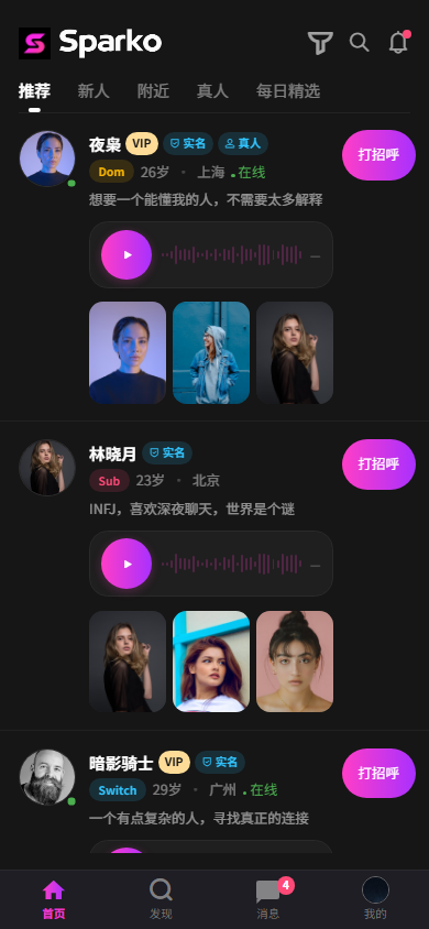 Sparko 推荐首页实际界面